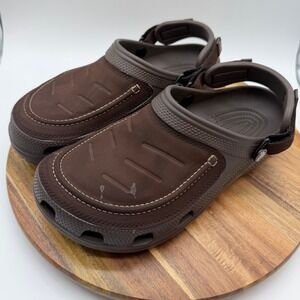 Crocs Yukon Mesa Clog Men's Size 8 Espresso Walnut Leather Overlay Strap   0329